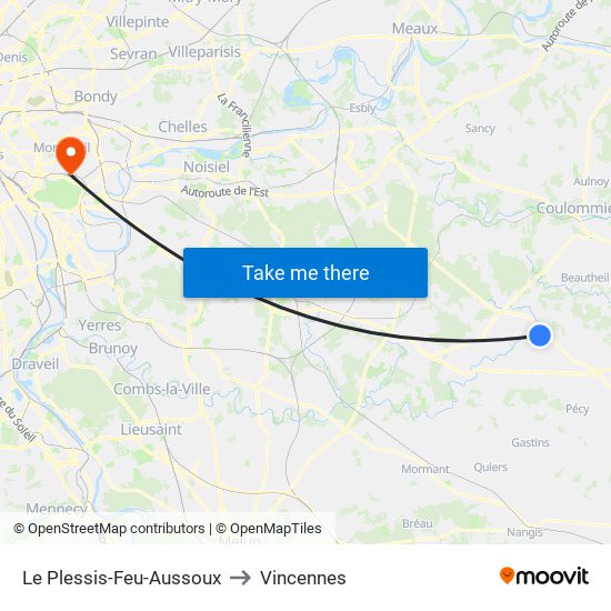 Le Plessis-Feu-Aussoux to Vincennes map
