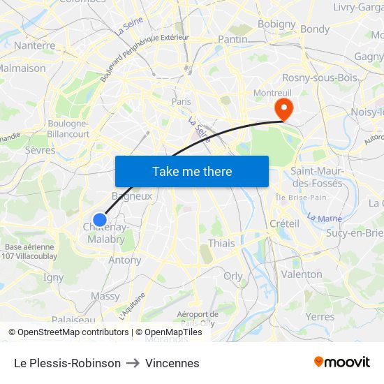 Le Plessis-Robinson to Vincennes map