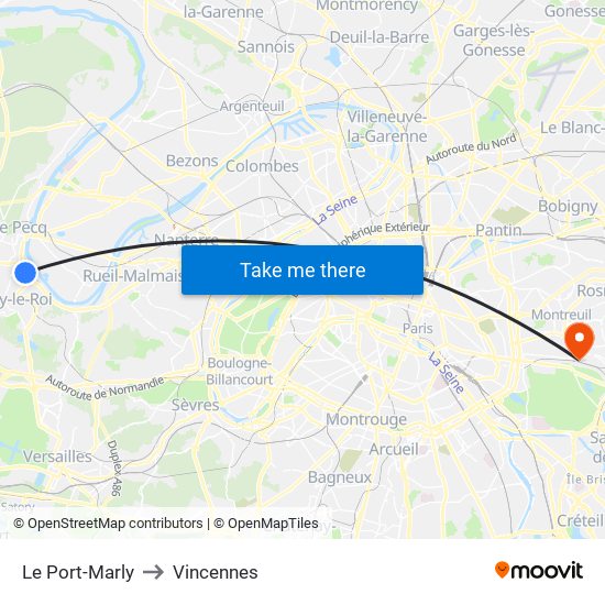 Le Port-Marly to Vincennes map