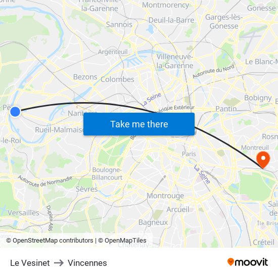 Le Vesinet to Vincennes map