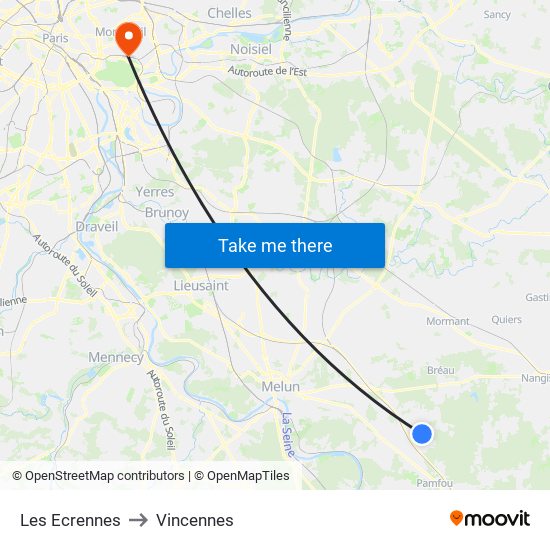 Les Ecrennes to Vincennes map
