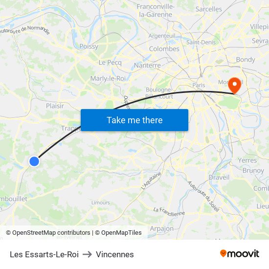 Les Essarts-Le-Roi to Vincennes map