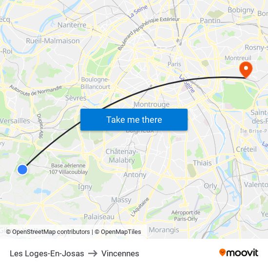 Les Loges-En-Josas to Vincennes map