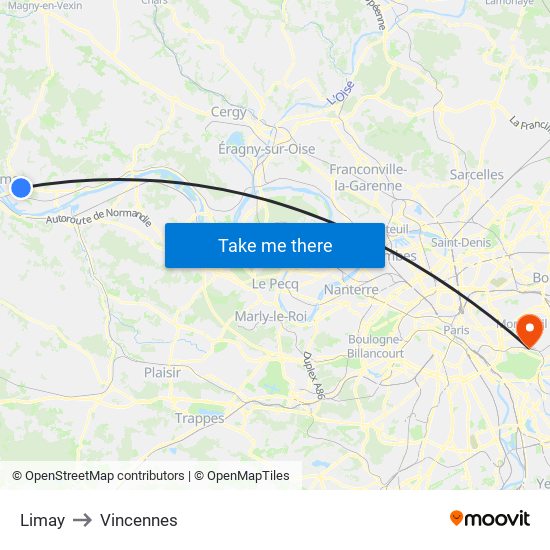 Limay to Vincennes map