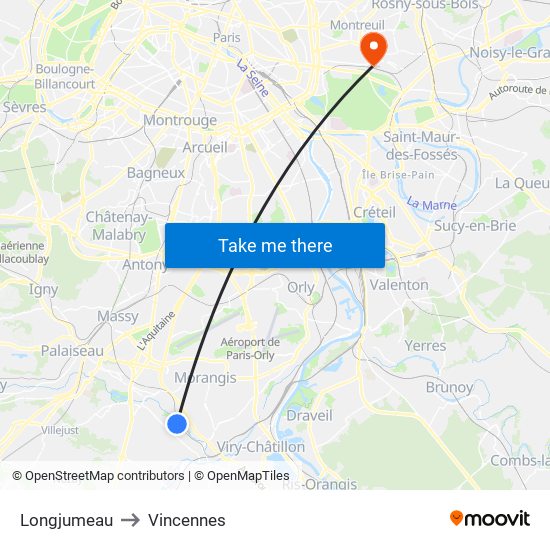 Longjumeau to Vincennes map