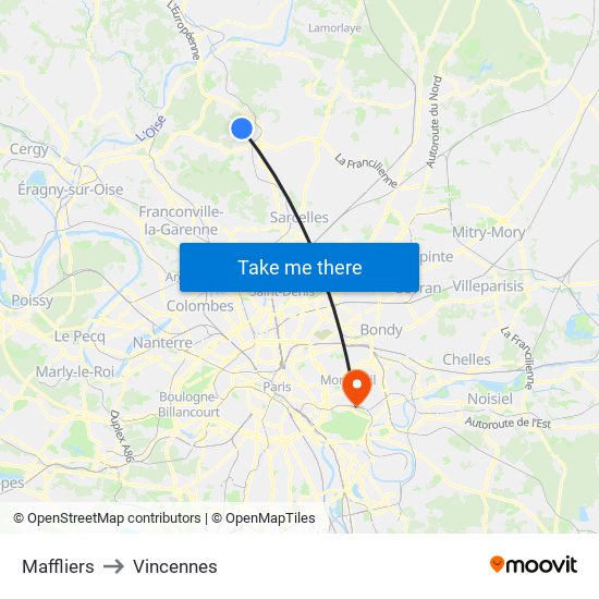 Maffliers to Vincennes map