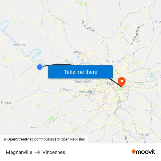 Magnanville to Vincennes map
