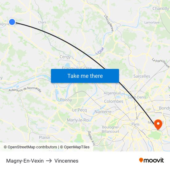 Magny-En-Vexin to Vincennes map
