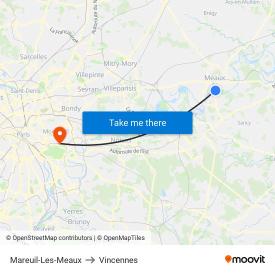 Mareuil-Les-Meaux to Vincennes map