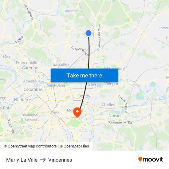 Marly-La-Ville to Vincennes map