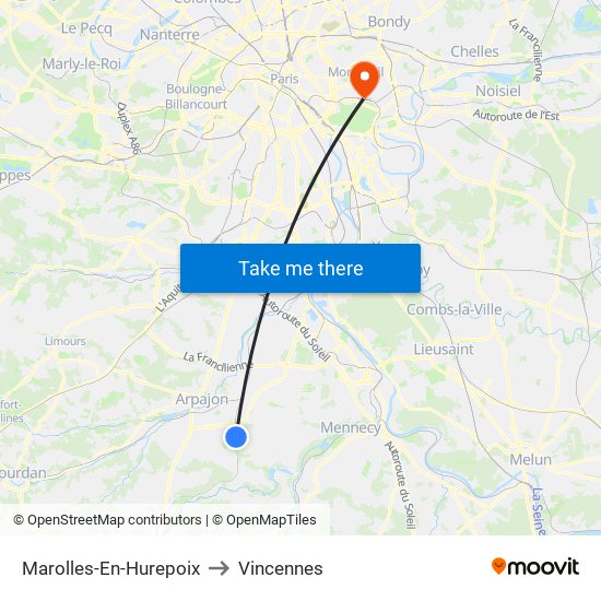 Marolles-En-Hurepoix to Vincennes map