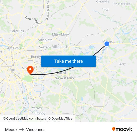 Meaux to Vincennes map
