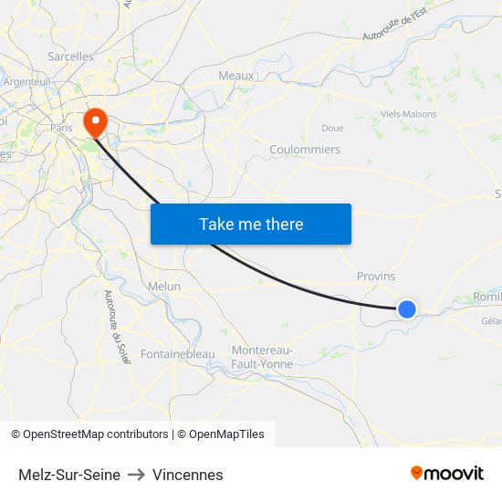 Melz-Sur-Seine to Vincennes map