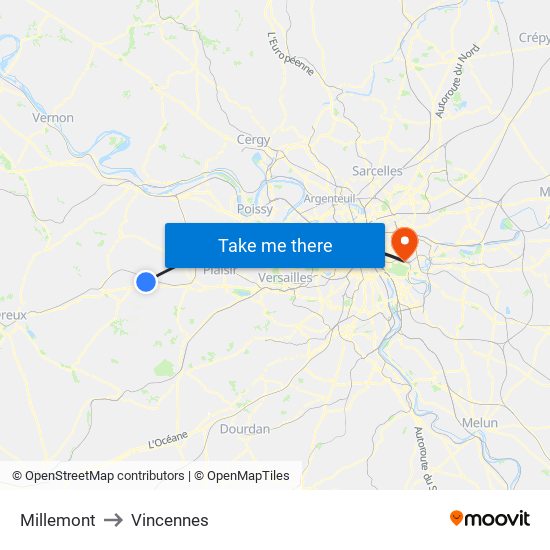 Millemont to Vincennes map