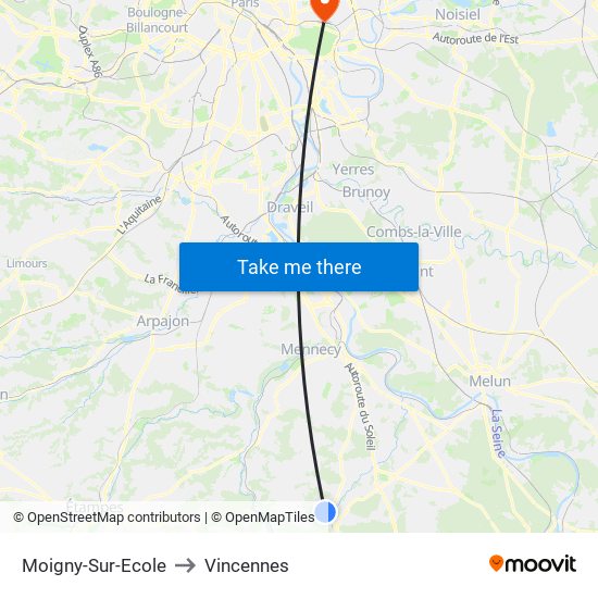 Moigny-Sur-Ecole to Vincennes map