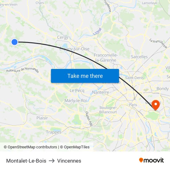Montalet-Le-Bois to Vincennes map