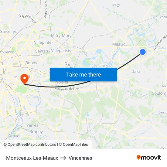 Montceaux-Les-Meaux to Vincennes map