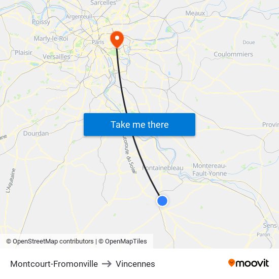 Montcourt-Fromonville to Vincennes map