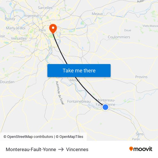 Montereau-Fault-Yonne to Vincennes map