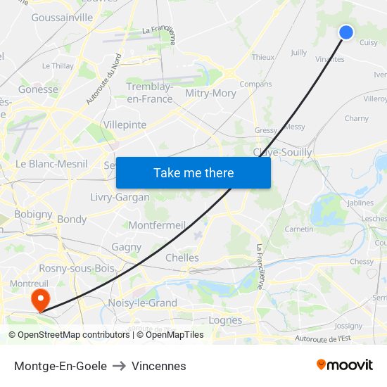 Montge-En-Goele to Vincennes map