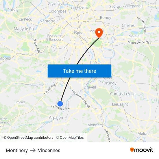 Montlhery to Vincennes map