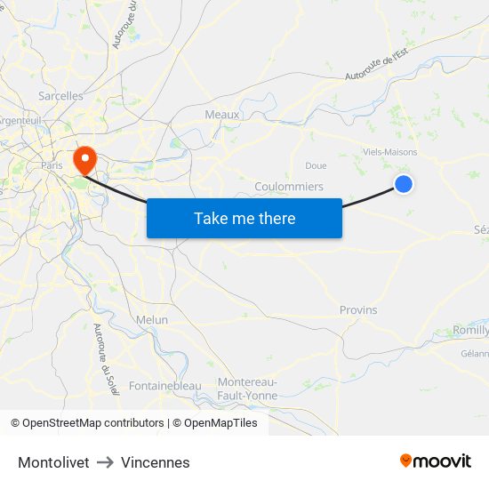 Montolivet to Vincennes map