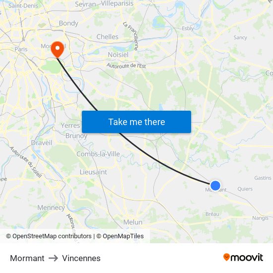 Mormant to Vincennes map