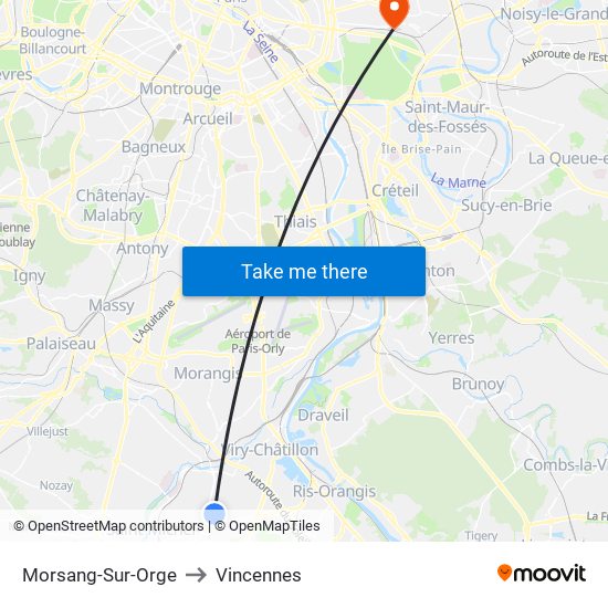 Morsang-Sur-Orge to Vincennes map