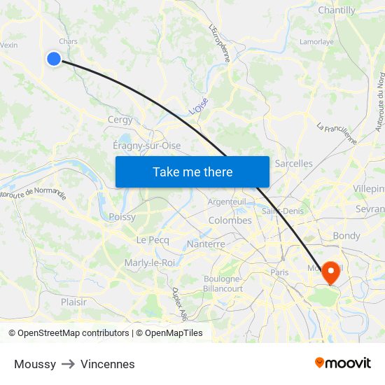 Moussy to Vincennes map