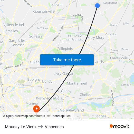 Moussy-Le-Vieux to Vincennes map