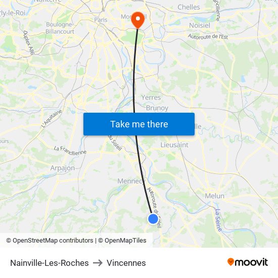 Nainville-Les-Roches to Vincennes map