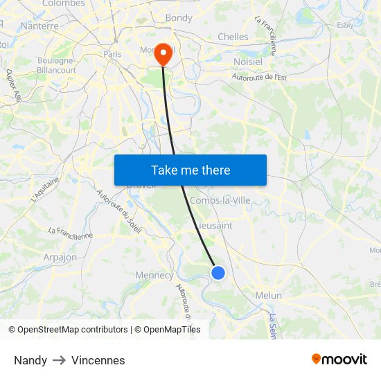 Nandy to Vincennes map