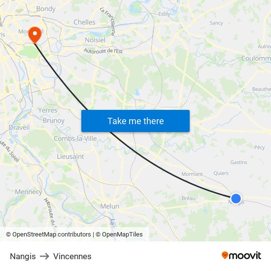 Nangis to Vincennes map