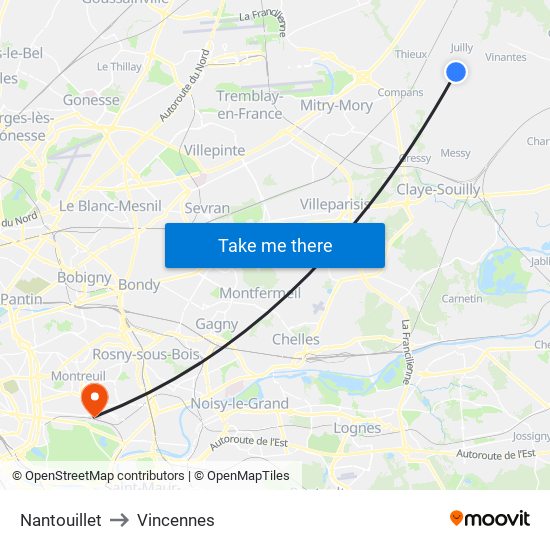 Nantouillet to Vincennes map