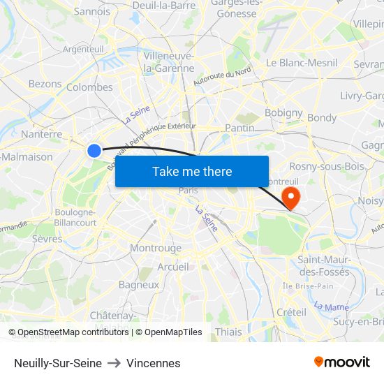 Neuilly-Sur-Seine to Vincennes map