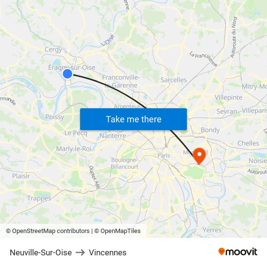 Neuville-Sur-Oise to Vincennes map