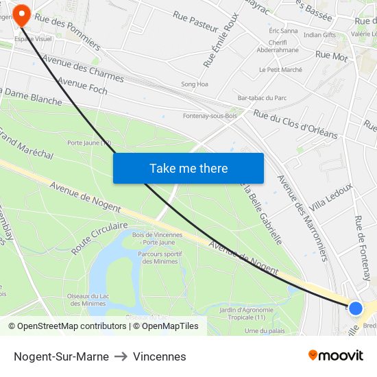 Nogent-Sur-Marne to Vincennes map