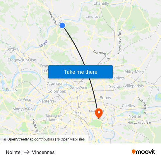 Nointel to Vincennes map