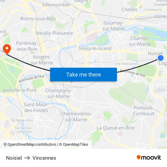 Noisiel to Vincennes map