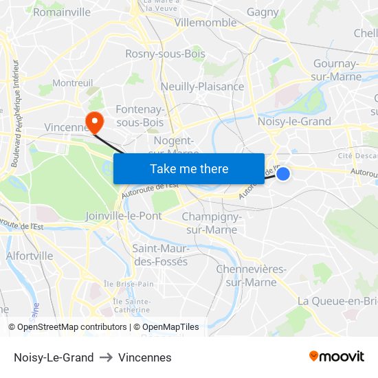 Noisy-Le-Grand to Vincennes map