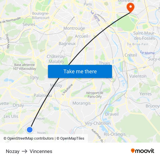 Nozay to Vincennes map