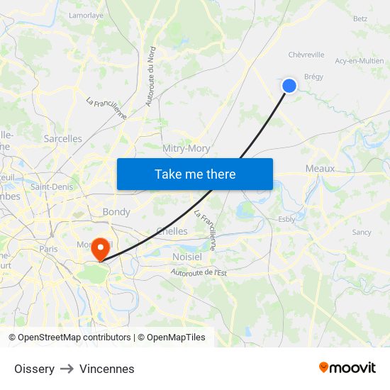 Oissery to Vincennes map