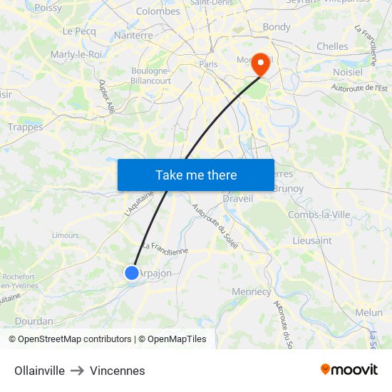 Ollainville to Vincennes map