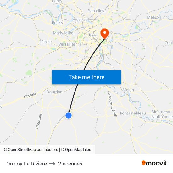 Ormoy-La-Riviere to Vincennes map