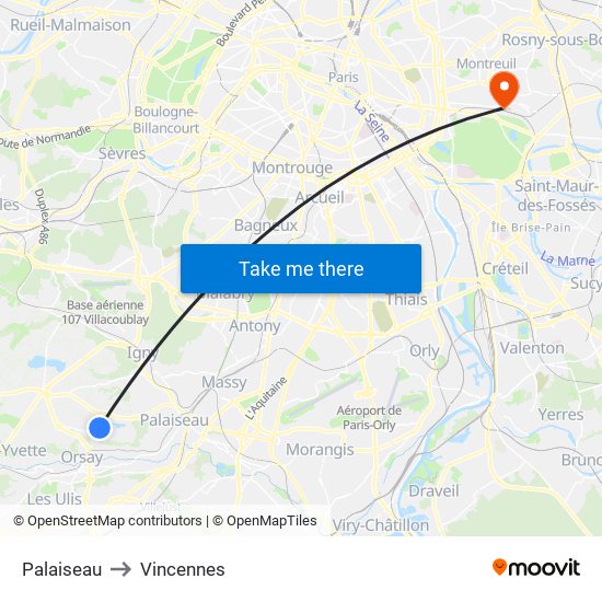 Palaiseau to Vincennes map
