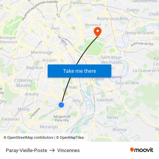 Paray-Vieille-Poste to Vincennes map
