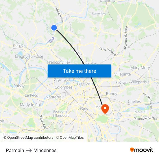 Parmain to Vincennes map