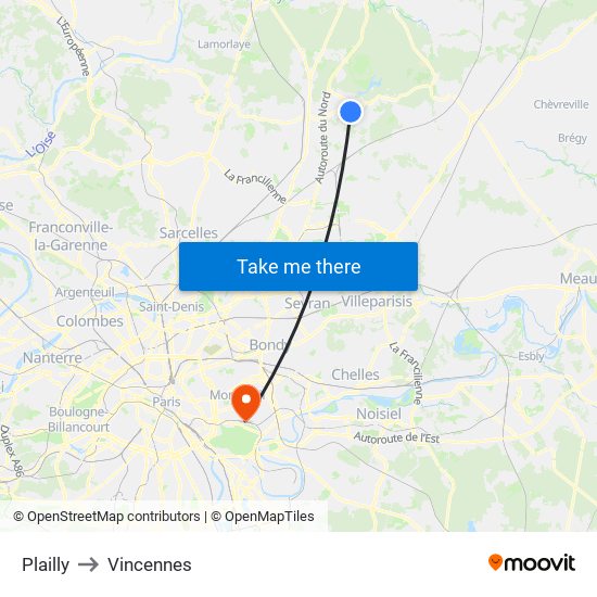 Plailly to Vincennes map