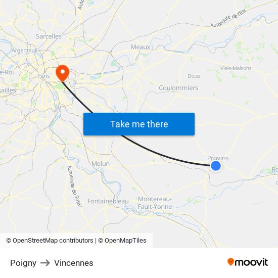 Poigny to Vincennes map