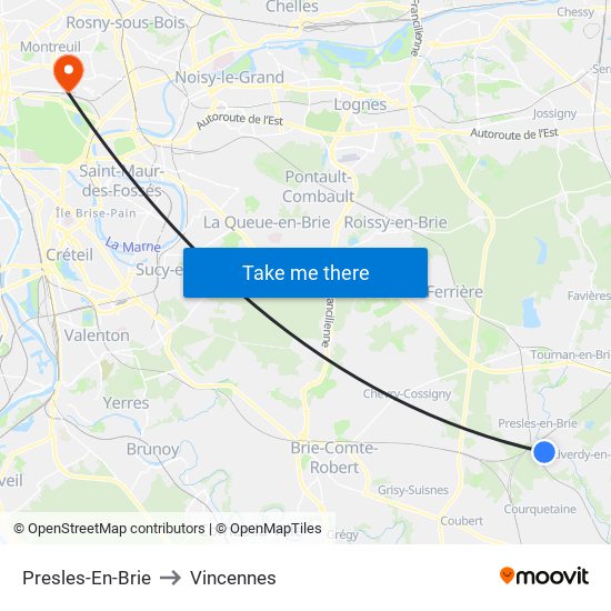 Presles-En-Brie to Vincennes map